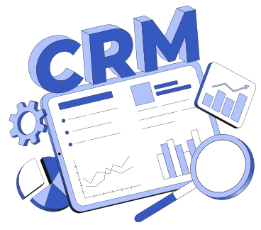 Lettering CRM with graphs, gear and magnifier text PNG, SVG