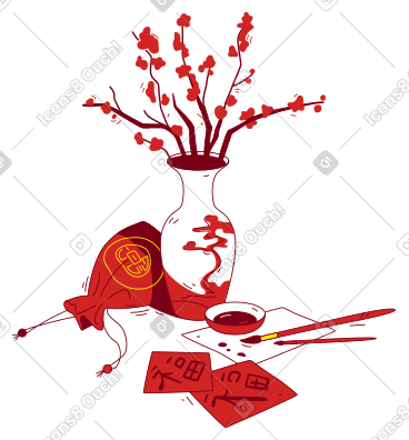 中国花瓶和毛笔 PNG, SVG