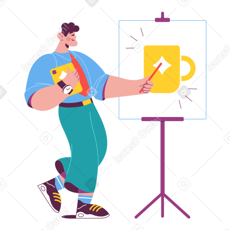 Man holding a presentation of a new brand Illustration in PNG, SVG