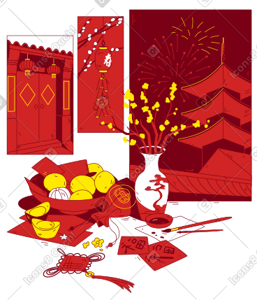 农历新年的传统庆祝场景 PNG, SVG