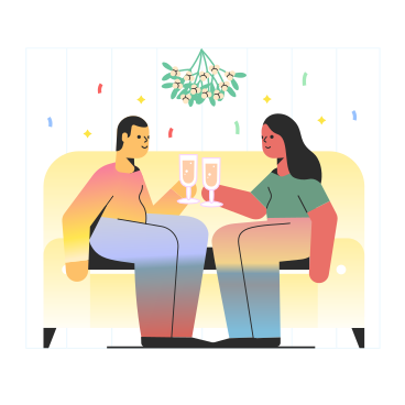 Couple with champagne glasses sitting under mistletoe PNG, SVG