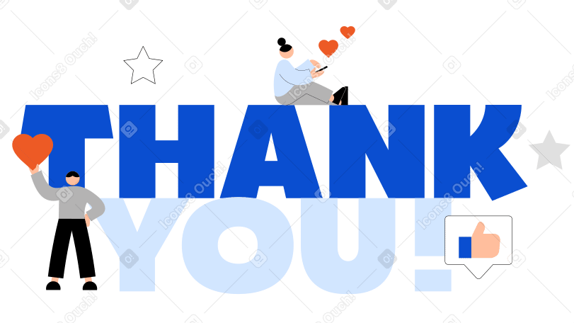 Lettering Thank You! with people texting text PNG, SVG