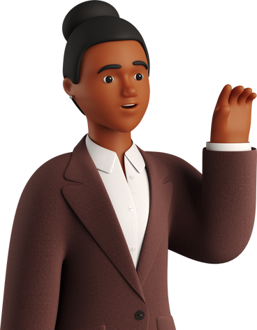 black businesswoman in brown suit waving goodbye PNG, SVG