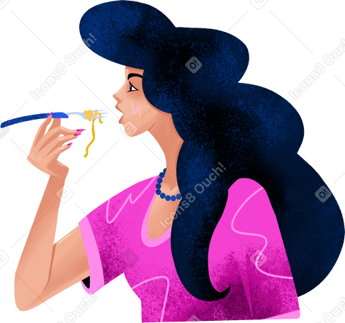 woman in a pink t-shirt is eating Illustration in PNG, SVG