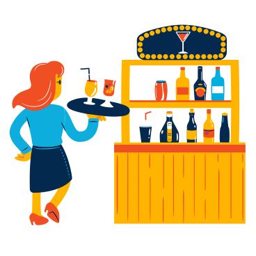 Waitress with alcoholic drinks on tray PNG, SVG