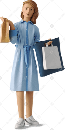 3D non-binary person with shopping bags PNG, SVG