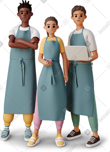 Young people in the aprons with gadgets PNG, SVG