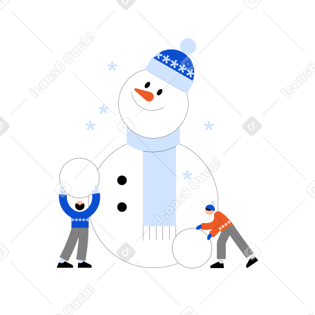 Молодые люди лепят снеговика в PNG, SVG