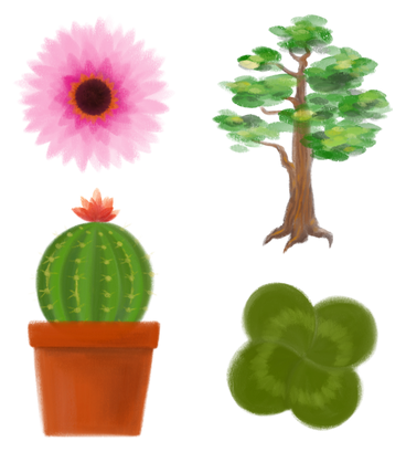 Piante: fiore, albero, cactus e trifoglio  PNG, SVG