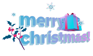 Text Merry Christmas with gift box, holly and snowflakes PNG, SVG