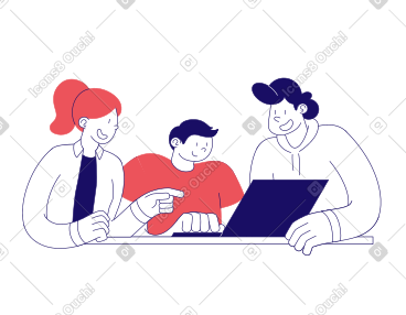 Team of three people discussing the project PNG, SVG
