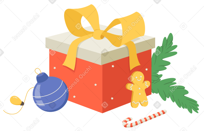 Caja de regalo y un hombre de jengibre. PNG, SVG