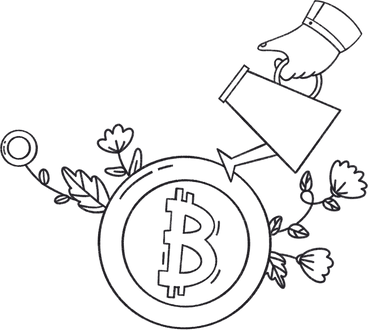 hand holds a watering can and waters a bitcoin coin and flowers PNG, SVG