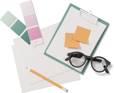 paint swatches glasses and papers PNG, SVG