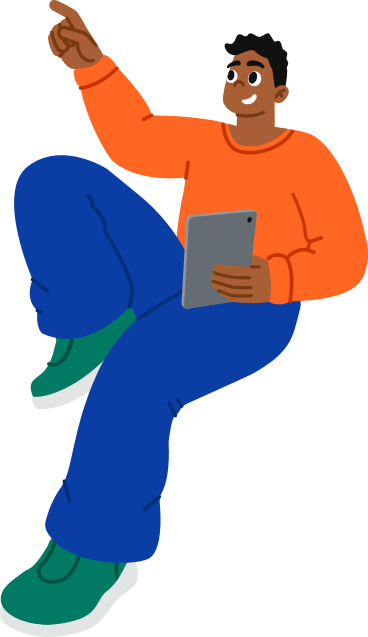 man sitting with a tablet PNG, SVG