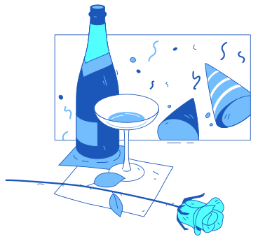 Праздничное шампанское и праздничные колпаки  в PNG, SVG