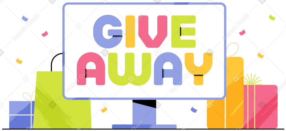 Lettering Giveaway with gift boxes and bags text PNG, SVG
