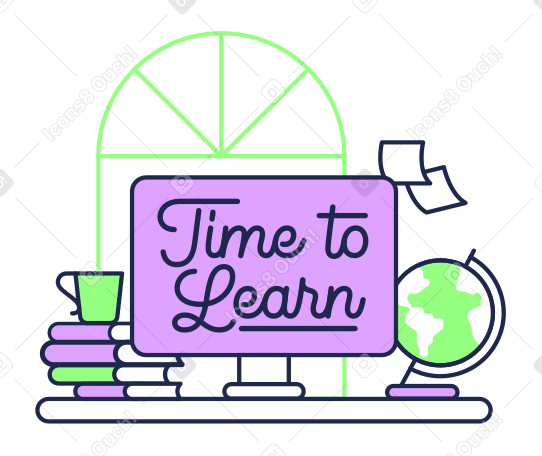 Lettering Time to Learn with books and globe text PNG, SVG