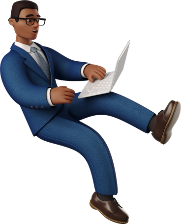 Uomo d'affari nero seduto con il computer portatile PNG, SVG