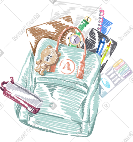 school backpack with things PNG, SVG