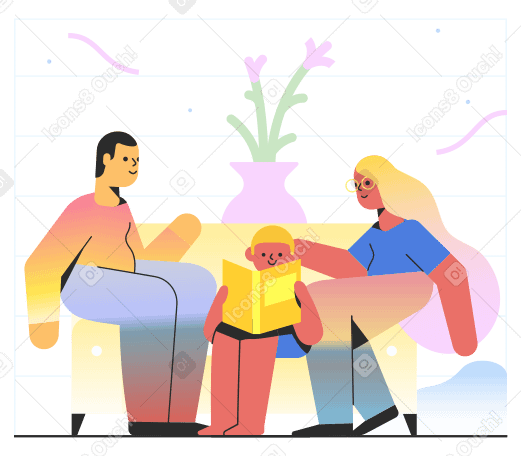 Parents reading book with a child PNG, SVG