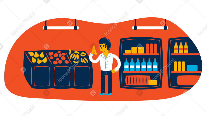 Man grocery shopping at a supermarket PNG, SVG