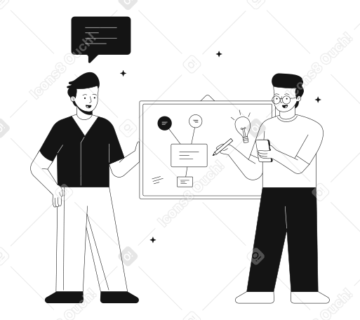 Planning and discussing new ideas by men on a demonstration board PNG, SVG