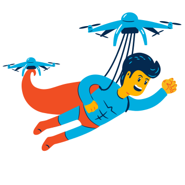 Дроны помогают супергерою летать в PNG, SVG