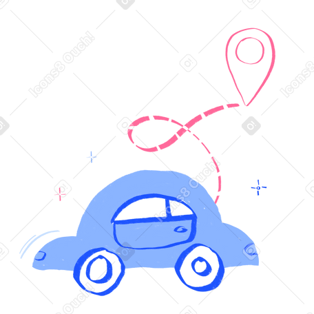 Car driving on a gps route Illustration in PNG, SVG