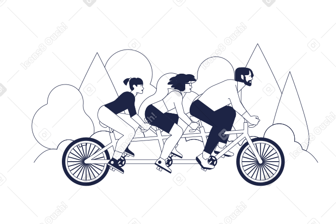 People riding tandem bike Illustration in PNG, SVG