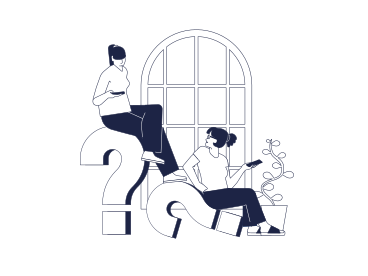 Two women sit on question marks PNG, SVG