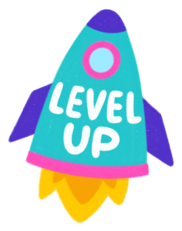 lettering sticker with rocket level up text PNG, SVG
