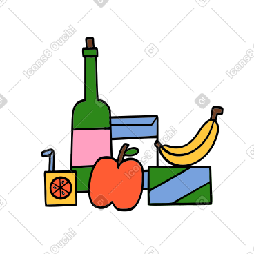 一堆食品：水果、果汁和酒瓶 PNG, SVG