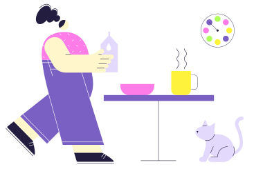 Woman having coffee and cereal for breakfast PNG, SVG
