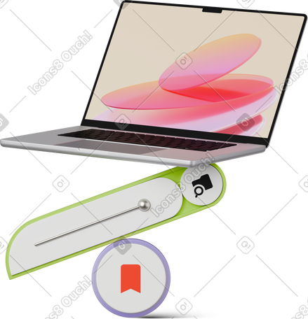 3D front view of laptop on figures动态插图，格式有GIF、Lottie (JSON)、AE