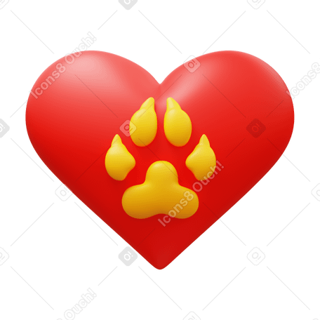 3D heart with dog paw в PNG, SVG
