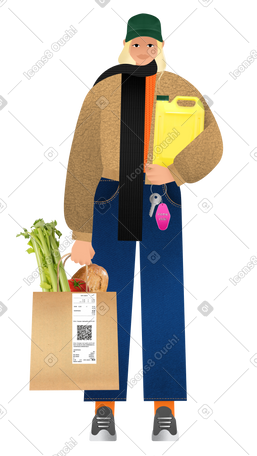 拿着一袋杂货的年轻女子 PNG, SVG