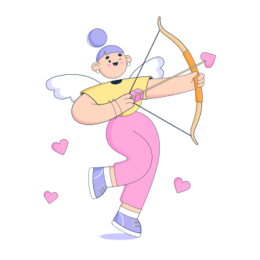 Woman shoots an arrow with a heart from a bow animated illustration in GIF, Lottie (JSON), AE