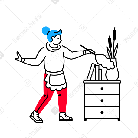 Illustration Femme dépoussiérant les tiroirs aux formats PNG, SVG