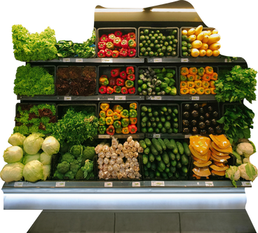 Supermercato di sfondo con un bancone di verdure PNG, SVG
