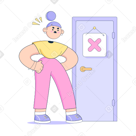 Angry girl looking at door with no entry sign Illustration in PNG, SVG