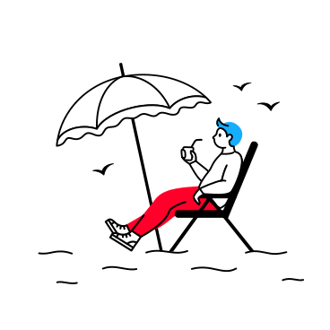 Man relaxing on the beach under an umbrella PNG, SVG