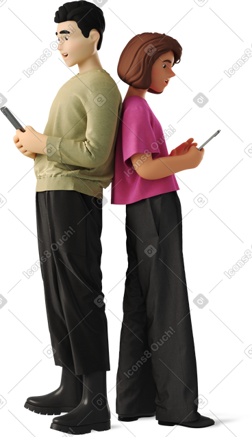 Man and woman with their backs to each other PNG, SVG