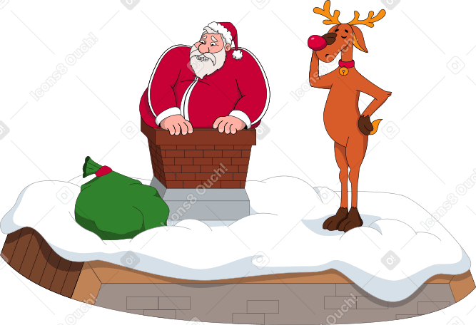 santa stuck in a chimney and a disappointed reindeer PNG、SVG