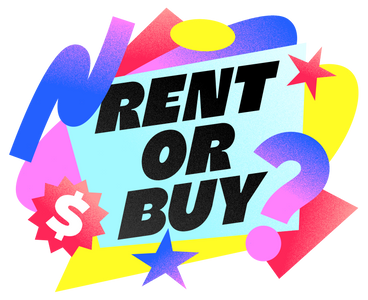 Lettering rent or buy with different geometric shapes text PNG, SVG