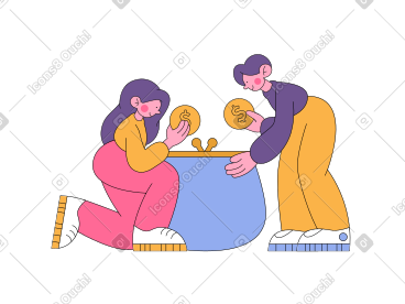 Woman and man save money in a wallet PNG, SVG