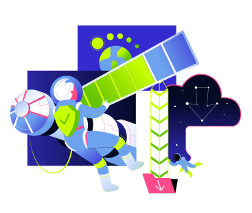 Astronaut downloading files in space PNG, SVG