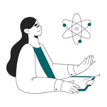 Femme scientifique étudiant l'atome PNG, SVG