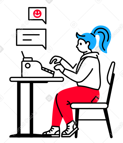 Woman types on a typewriter Illustration in PNG, SVG