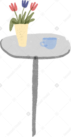 gray table with flowers and a cup PNG、SVG